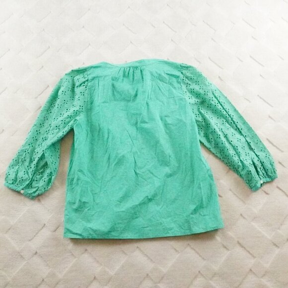 J.Crew Button Up Top Womens Petite Small Green Eyelet Mix media - Picture 10 of 11